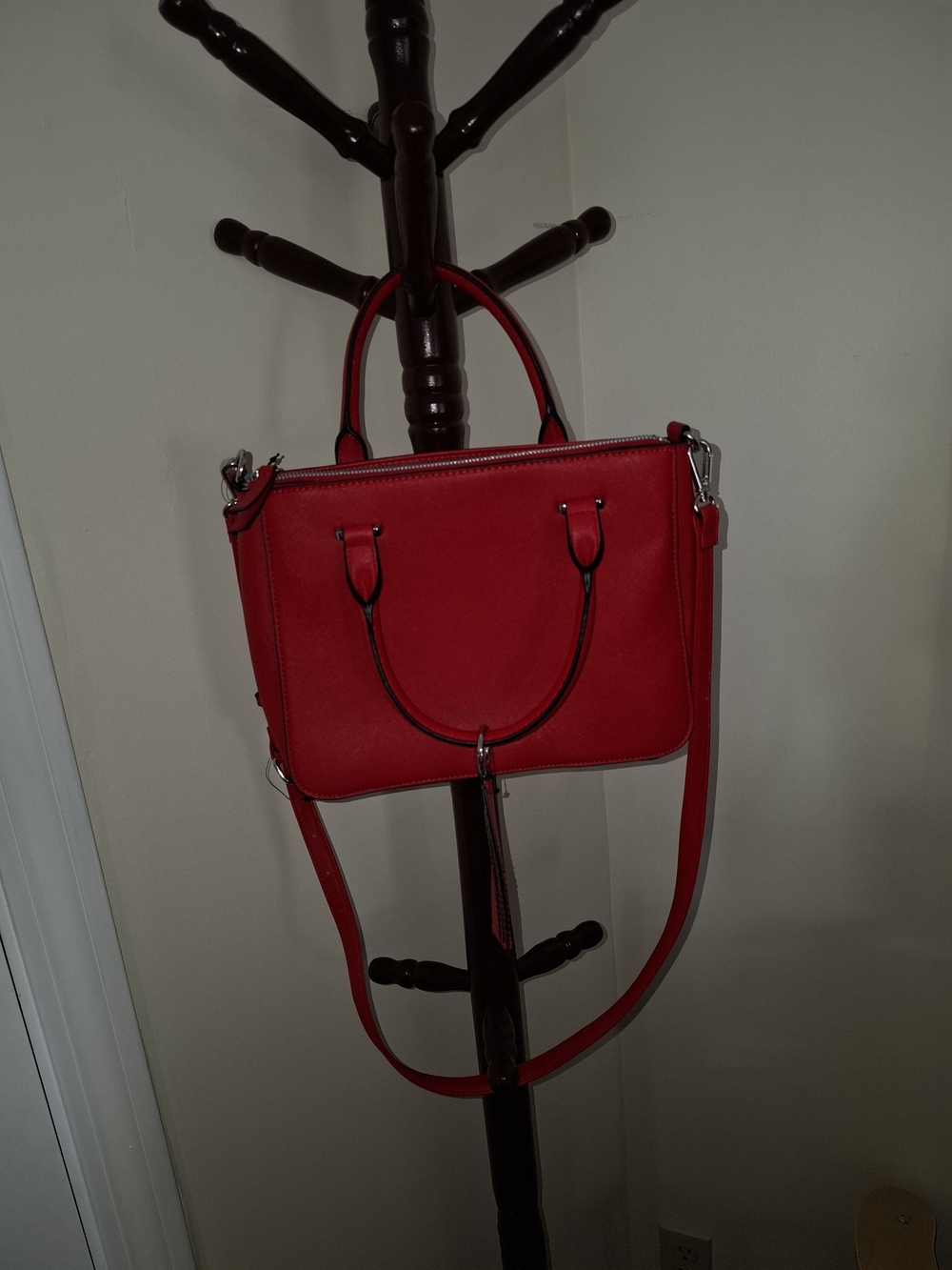 NEW Classic Women's Bag Red Structured Top-Handle Satchel w/Card Wallet